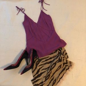 DKNY scalloped crepe spaghetti strap Cami fuchsia